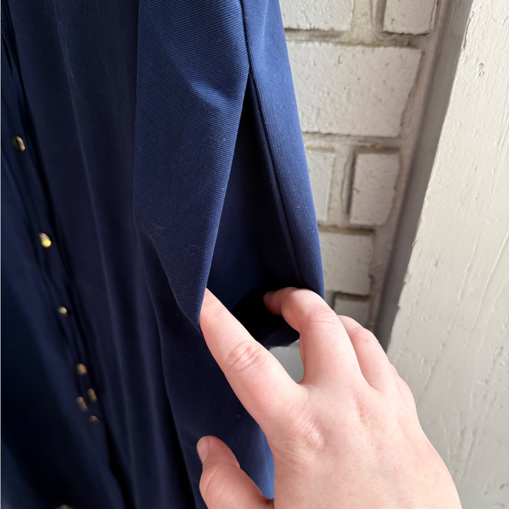 NWT Lands’ End Navy Button Front Midi Dress‎ Tie Waist Puff Sleeve Classic - Picture 5 of 13